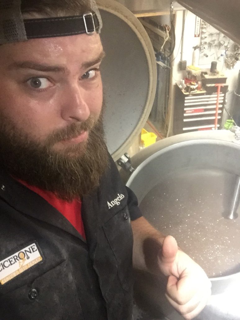 Angelo Brewing while proudly rocking his Cicerone patch!