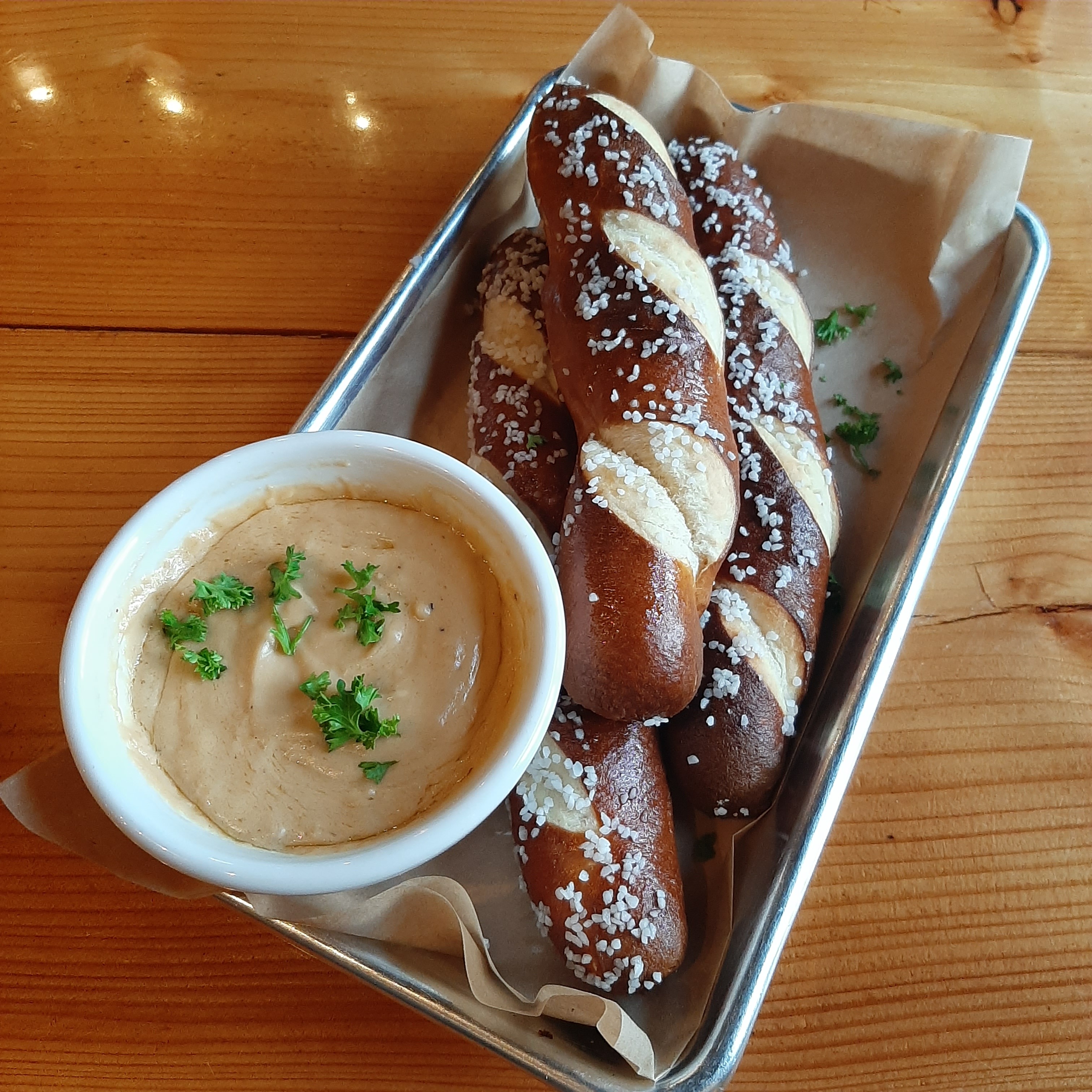 soft pretzels and beer cheese Rusty Nickel Brewing Co.