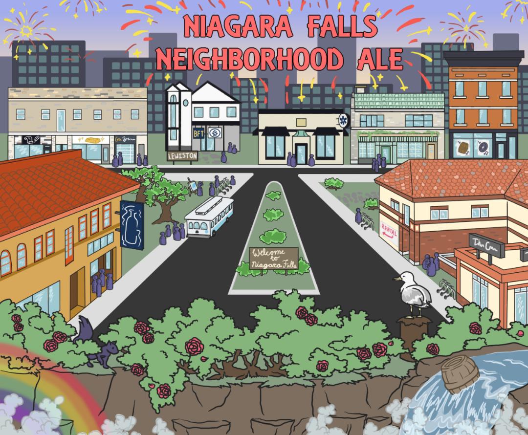 draft artwork by Shiela Forbes for label of Niagara Falls Neighborhood Ale