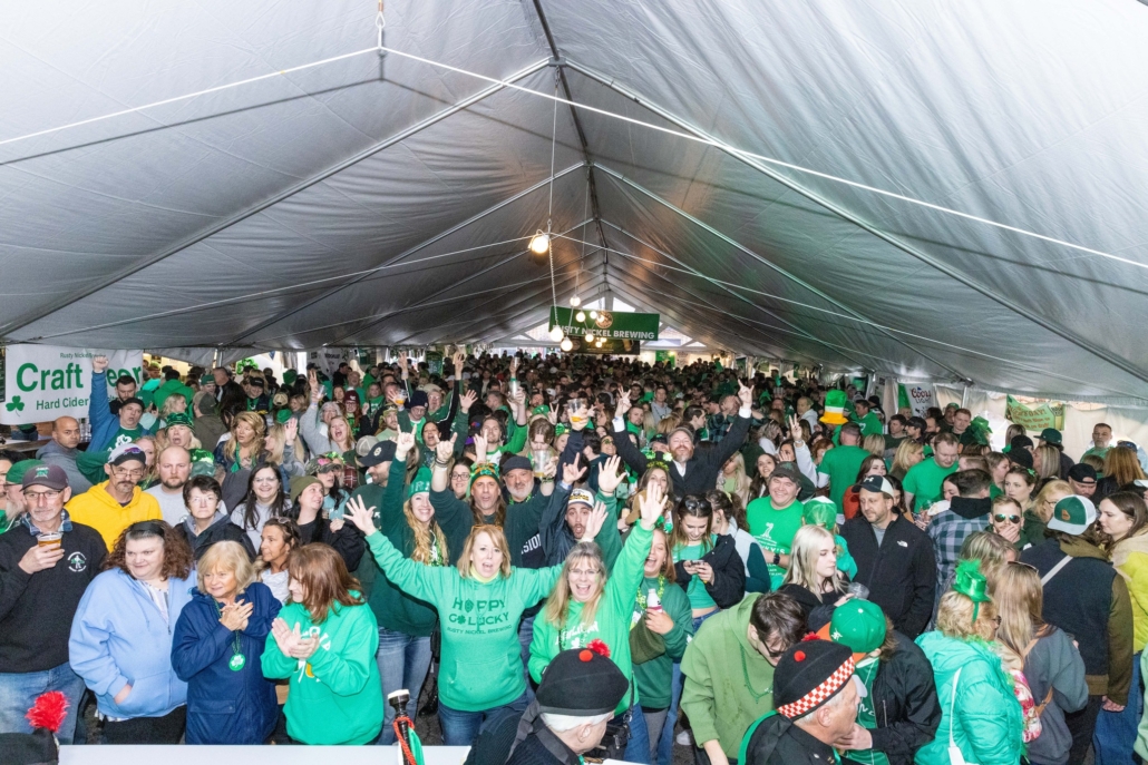 Crowd celebrating St. Patrick's Day.